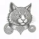 A fearless scotish wildcat wearing a collar with celtic symbols tattoo design idea