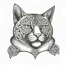 A fearless scotish wildcat wearing a collar with celtic symbols tattoo design idea