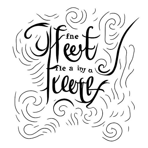 Draw flames around the word FEE in a cursive font tattoo design idea