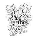 Draw flames around the word FEE in a cursive font tattoo design idea