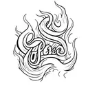 Draw flames around the word FEE in a cursive font tattoo design idea