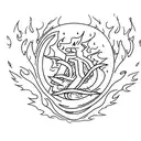 Draw flames around the word FEE in a cursive font tattoo design idea