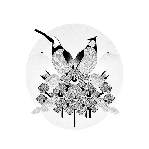 graphic japanese pattern with birds similar to nicasso tattoo design idea