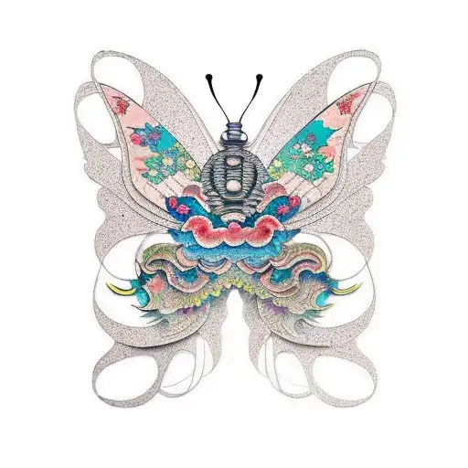 suminagashi glitched butterfly tattoo design idea