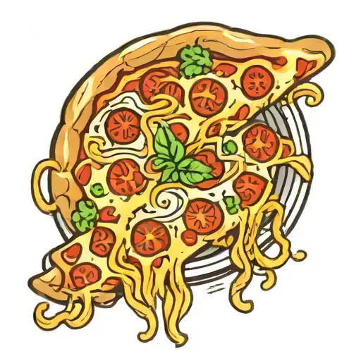 Cheesy pizza with spaghetti on top tattoo design idea