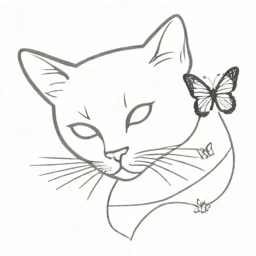 cat and butterfly  tattoo design idea