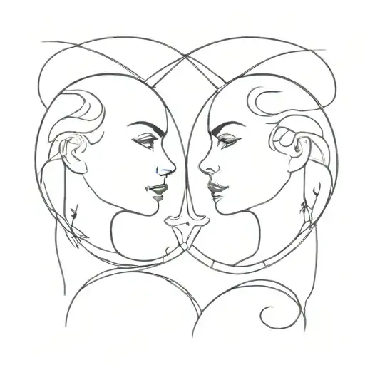 Cancer Zodiac sign gemini sisters facing each other tattoo design idea