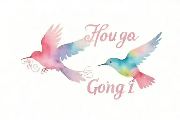 two birds in flight with writing "if you go I'm going too"  tattoo design idea
