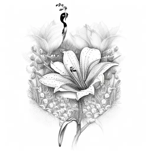 African grey bird with lily of the valley flower  tattoo design idea