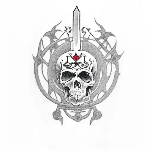 Tarot Card Death. Death stands in a robe with a scythe near a dead king with a river and 2 towers in the back. tattoo design idea
