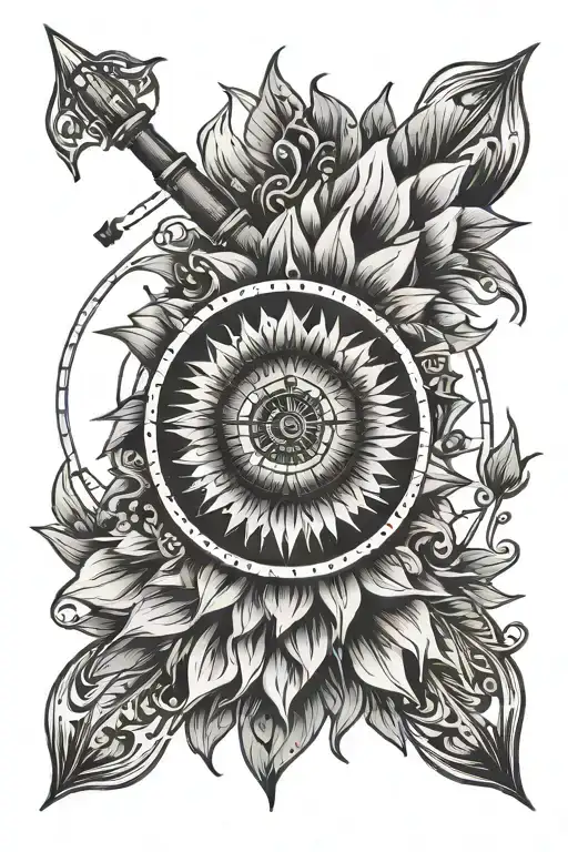 sunflower compass with arrows pointing away tattoo design idea