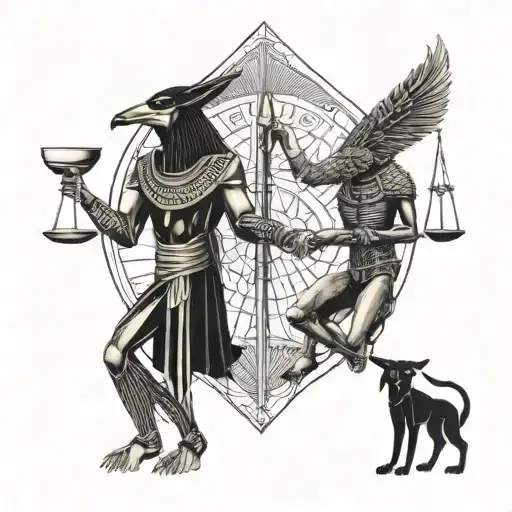 Thoth and Anubis holding a scale tattoo design idea