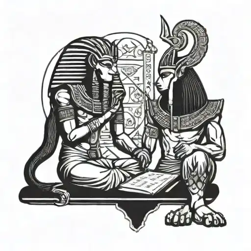 Thoth Egyptian god reading book and Anubis Egyptian god holding a scale tattoo design idea