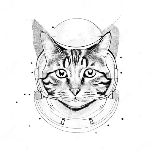 cat in space with astronaut suit tattoo design idea