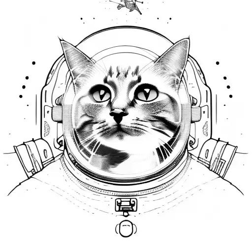 cat in space with astronaut suit tattoo design idea