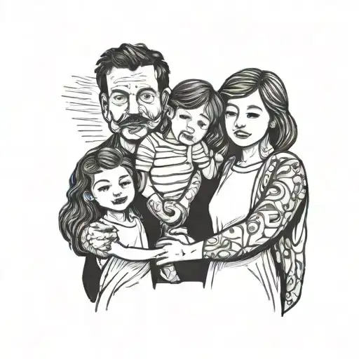 dad and 2 daughters holding hands tattoo design idea