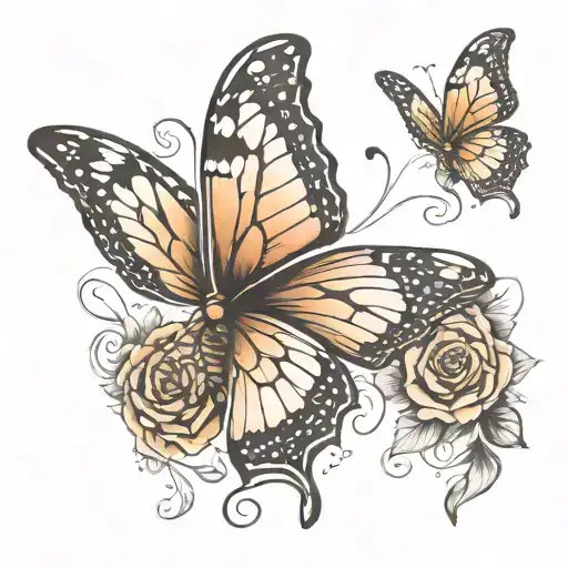 Create a detailed tattoo design featuring a butterfly as the main element. The butterfly should be delicate and elegant, tattoo design idea