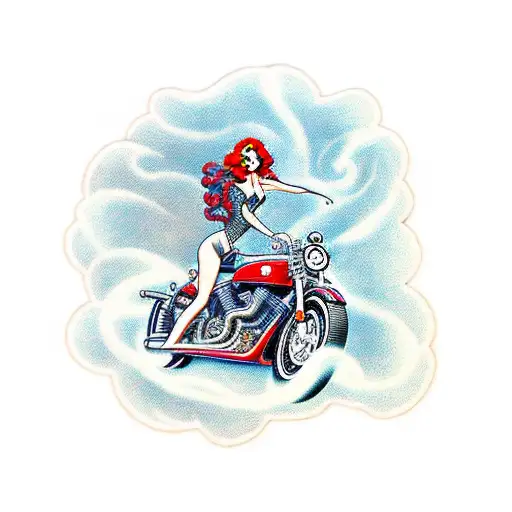  MOTORCYCLE girl with Rose and snake pinup  tattoo design idea
