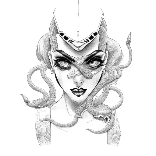 motorcycle girl with Rose and snake pinup tattoo design idea