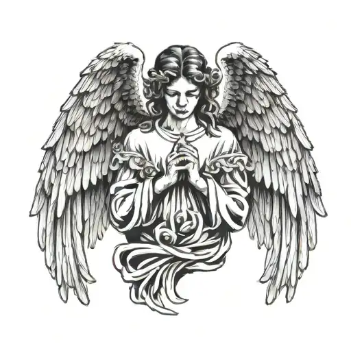angel with wings and praying hands  tattoo design idea