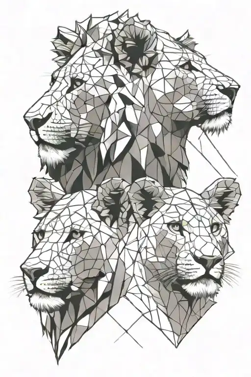 lion, lioness, lion cub faces tattoo design idea