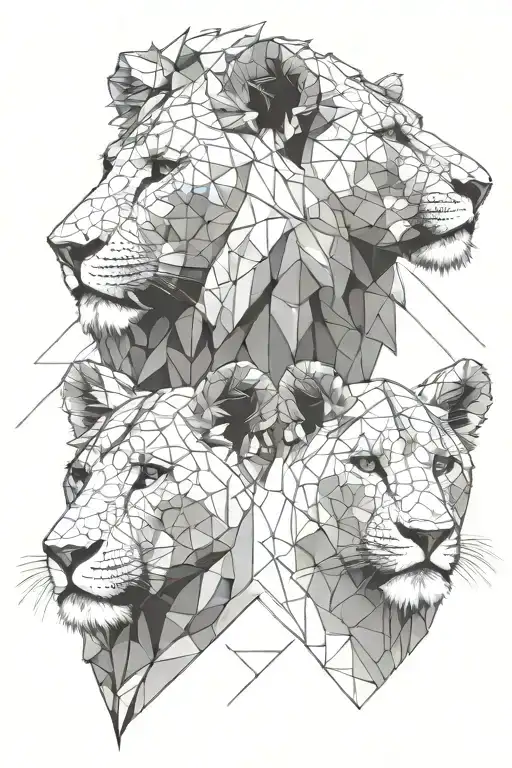 lion, lioness, lion cub faces tattoo design idea