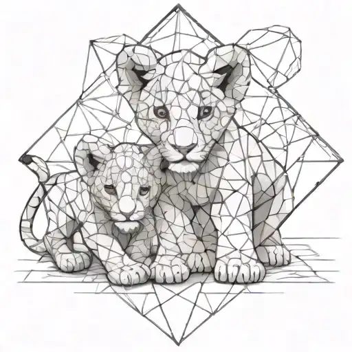 lion cub playing together tattoo design idea
