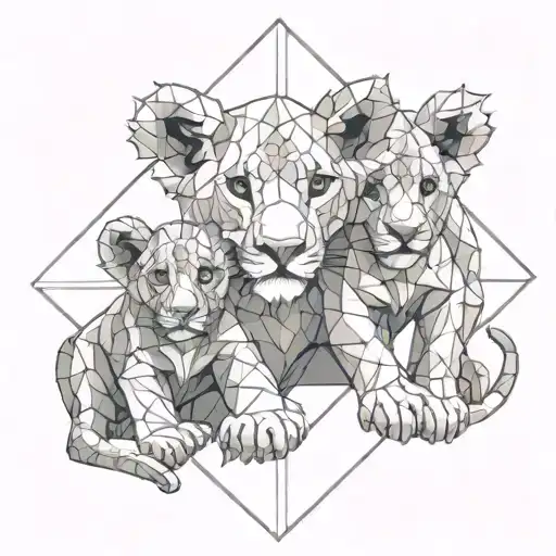 lion cub playing together tattoo design idea