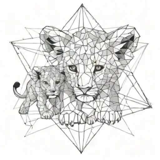 lion cub playing together tattoo design idea