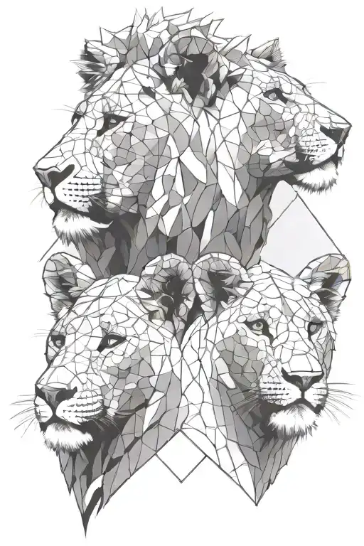 lion, lioness, lion cub faces tattoo design idea