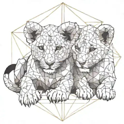 lion cub playing together tattoo design idea
