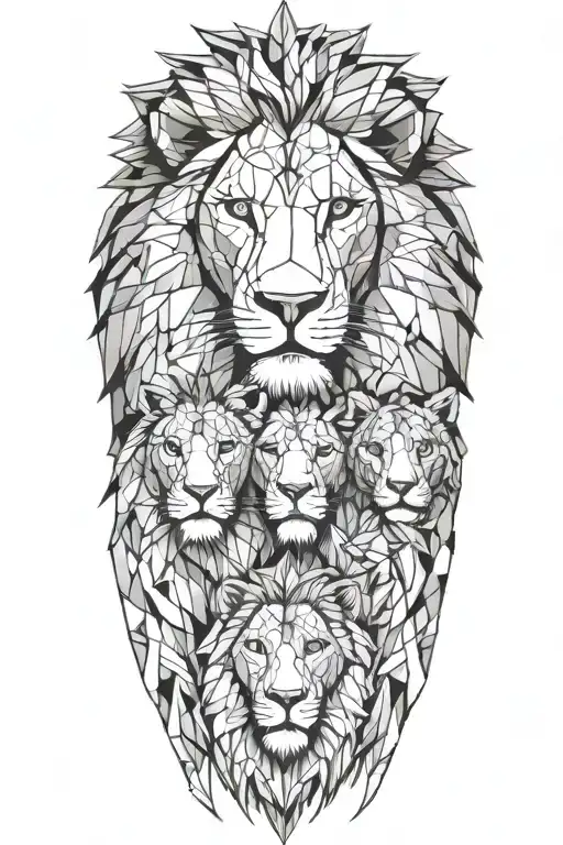 Lion family posing together tattoo design idea