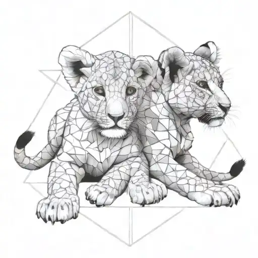 lion cub playing together tattoo design idea
