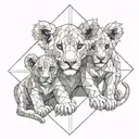 lion cub playing together tattoo design idea