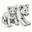lion cub playing together tattoo design idea