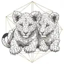 lion cub playing together tattoo design idea