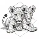 lion cub playing together tattoo design idea