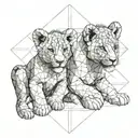 lion cub playing together tattoo design idea