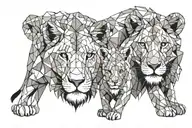 lion, lioness, and two  lion cub faces tattoo design idea