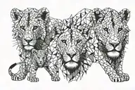 lion, lioness, and two  lion cub faces tattoo design idea
