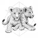 lion cub playing together tattoo design idea