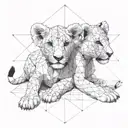 lion cub playing together tattoo design idea