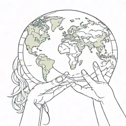 girl holding a floating world globe symbolizing embracing the world tattoo design idea