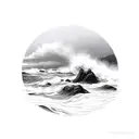 ocean waves breaking on rocks tattoo design idea