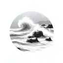 ocean waves breaking on rocks tattoo design idea