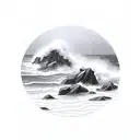 ocean waves breaking on rocks tattoo design idea