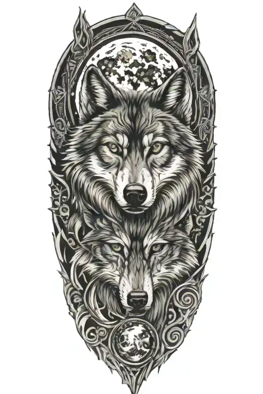 wolf and moon merging together tattoo design idea