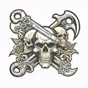 wrench and skulls  tattoo design idea