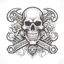 wrench and skulls  tattoo design idea