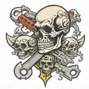 wrench and skulls  tattoo design idea